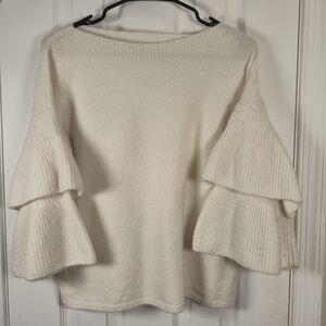 Madewell Cream Tiered Sleeve Sweater M Ivory Boatneck Cozy Knit Pullover